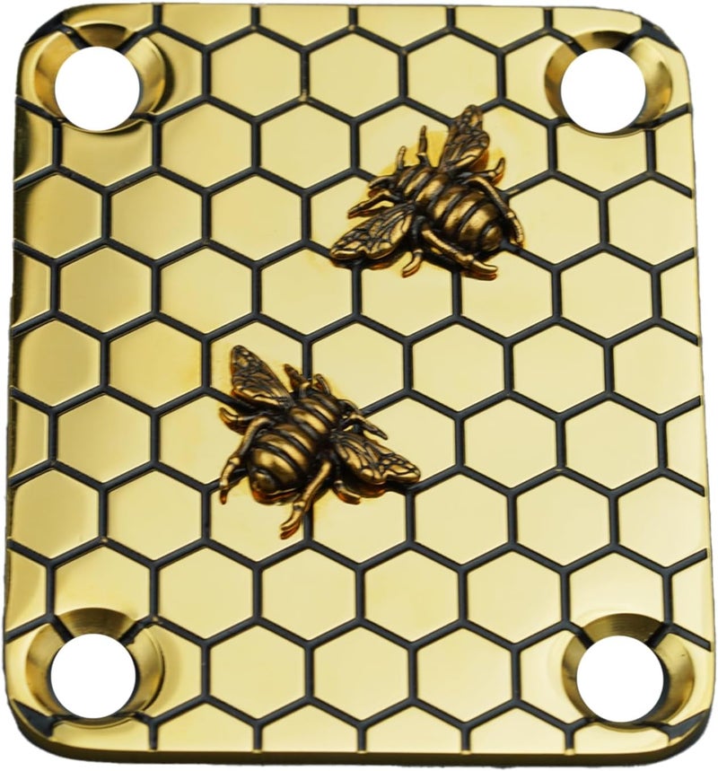 guyker Guitar Neck Plate, 4-Holes Stainless Steel Electric Guitar Bass Neck Joint Plate NeckPlate Bee Pattern Replacement Part (GN005, Gold) - Image 1